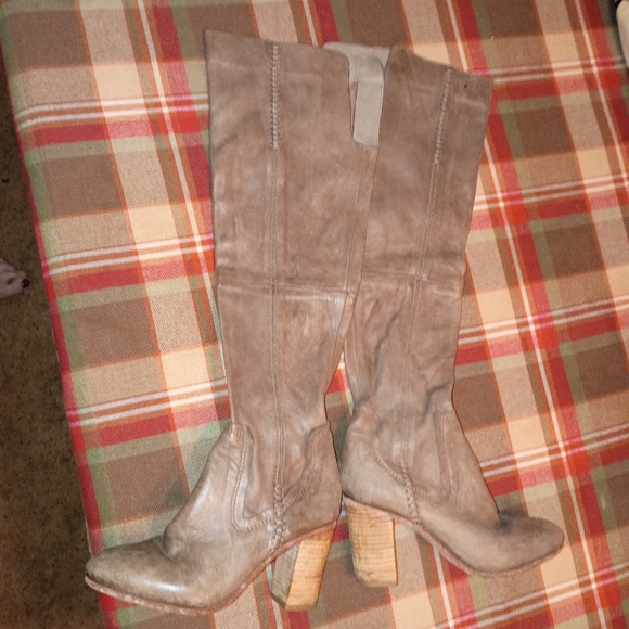 Free People Leather Jeffrey Campbell Knee High Tall Heels Boots 6 36 Distressed - Picture 1 of 3